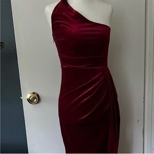 SHEIN | Women’s size XS Elegant One-Shoulder Burgundy Velvet Dress